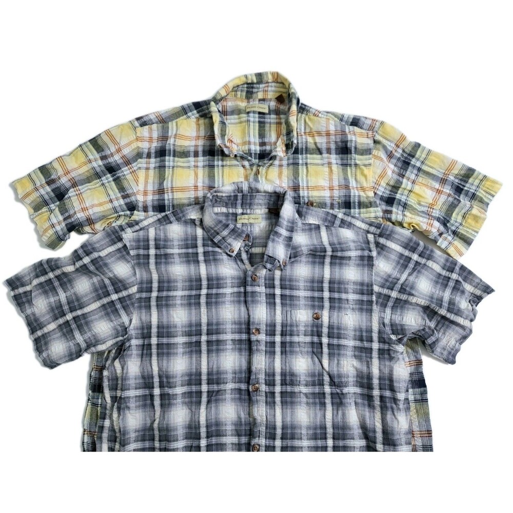 Hobbs Creek Set of 2 Men's Large Shirts Plaid Yellow White Black Short Sleeve